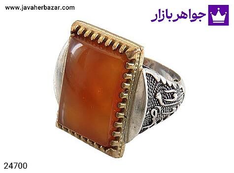 انگشتر نقره عقیق یمنی نارنجی رکاب مردانه [یا امام رضا] - 24700